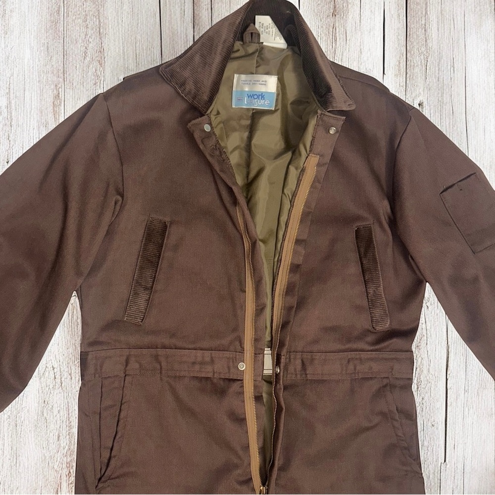 VTG 70’s SEARS Men’s Brown Insulated Work Coveralls Corduroy Trim Jumpsuit Sz 42 - Picture 2 of 12